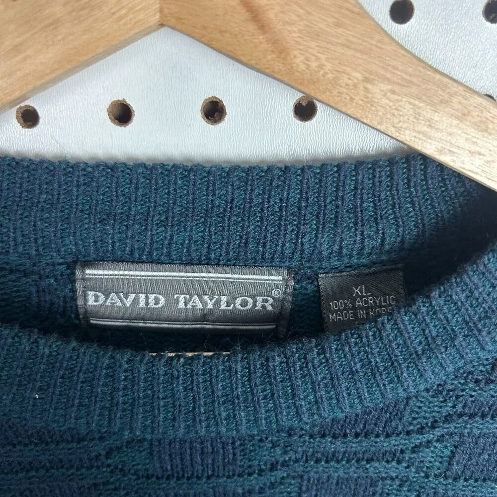 David Taylor Chunky Knit Sweater Size XL Navy Blue Grandpa 90s Chain‎ Knit Cable